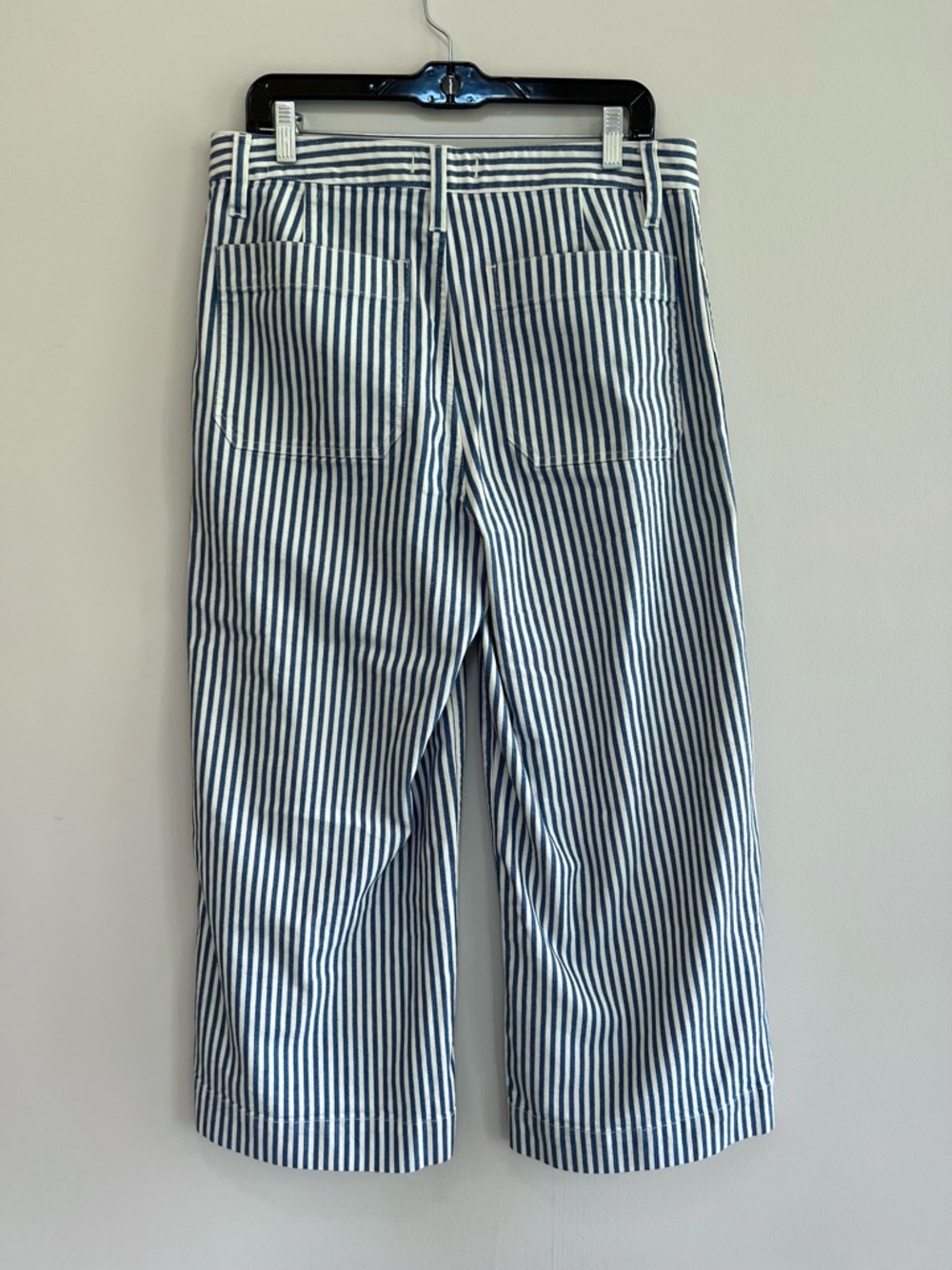 Madewell Emmett Wide-Leg Crop Pants, Navy Blue and White Railroad Stripe, sz 31 - Picture 4 of 10